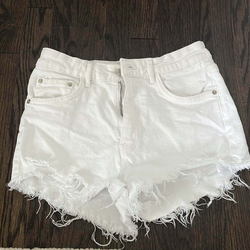 Zara white ripped jean shorts